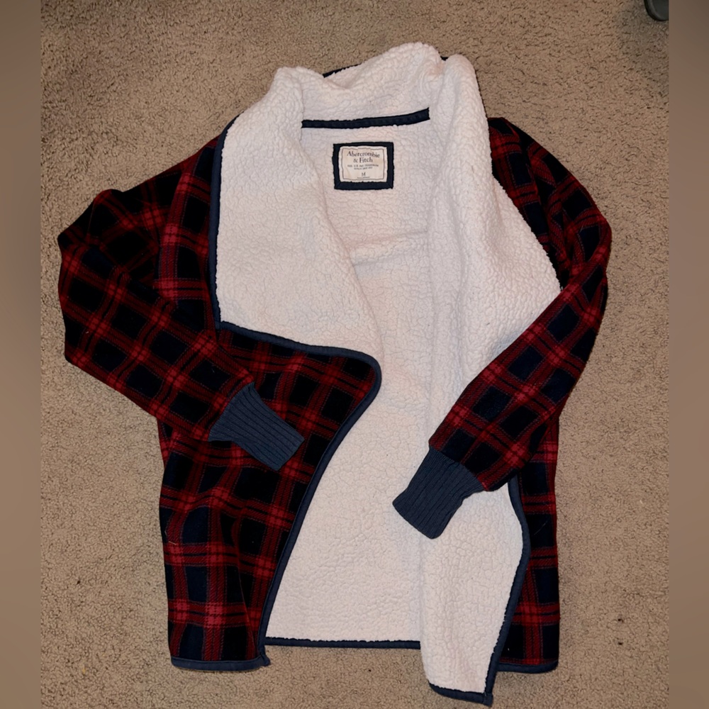 Abercrombie and Fitch flannel, sherpa lined cardigan jacket